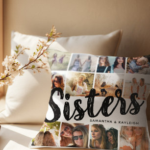SISTERS, Photo Collage & Names Sibling Cushion