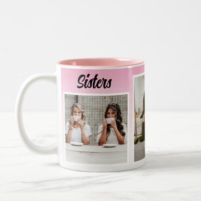 Sisters Photo Collage. The Best Kind of Therapy Two-Tone Coffee Mug (Left)
