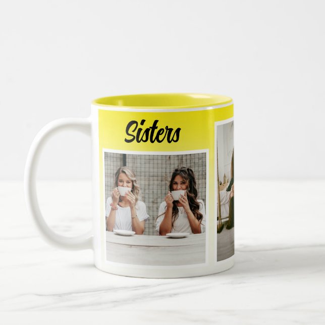 Sisters Photo Collage. The Best Kind of Therapy Two-Tone Coffee Mug (Left)