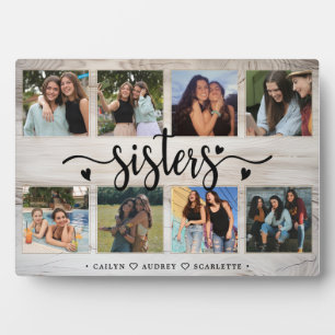 Sisters Photo Collage with 8 Photos & Custom Text Plaque