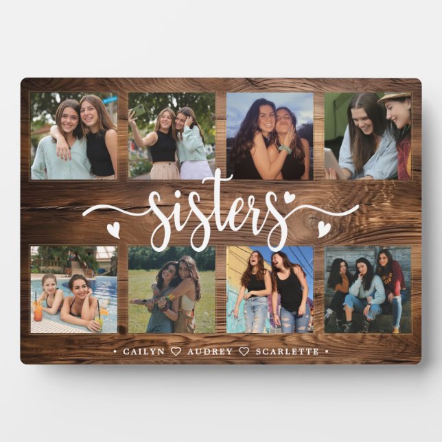 Sisters Photo Collage with 8 Photos & Custom Text Plaque (Front)
