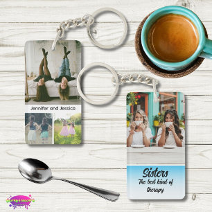 Sisters Photo Collage with Names, Best Therapy Key Ring