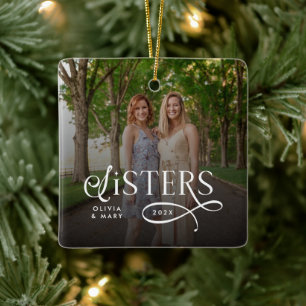Sisters Photo Personalized Monogram Ceramic Ornament