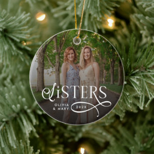 Sisters Photo Personalized Monogram Ceramic Tree Decoration