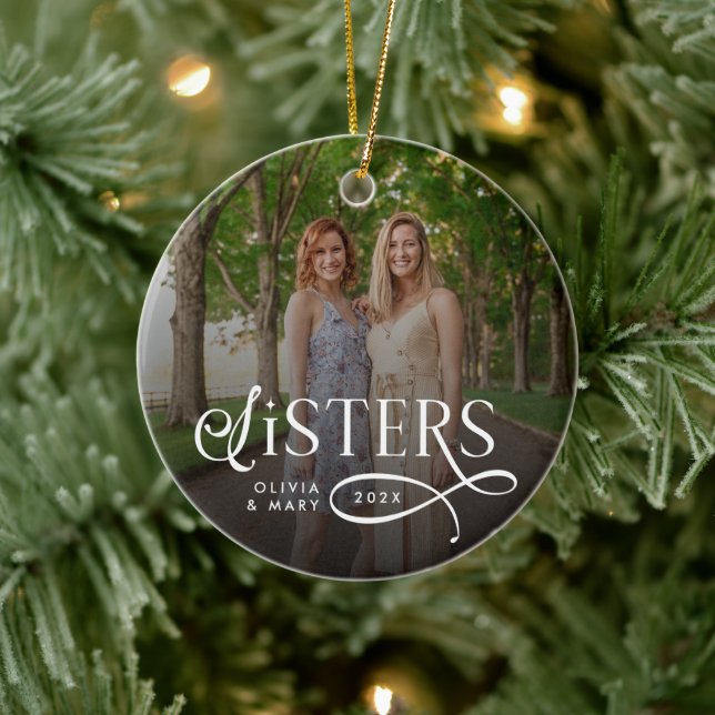 Sisters Photo Personalized Monogram Ceramic Tree Decoration (Tree)