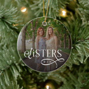 Sisters Photo Personalized Monogram Ceramic Tree Decoration