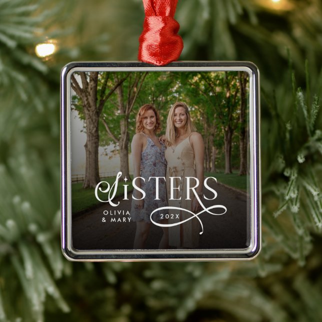 Sisters Photo Personalized Monogram Metal Tree Decoration (Tree)