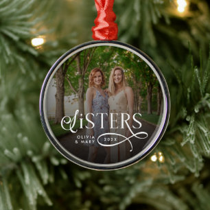 Sisters Photo Personalized Monogram Metal Tree Decoration
