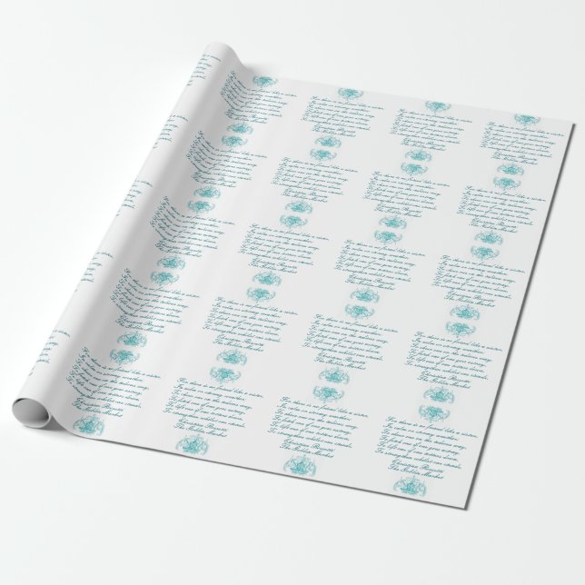Sisters Poem by Christina Rosseti Blue Script Wrapping Paper (Unrolled)