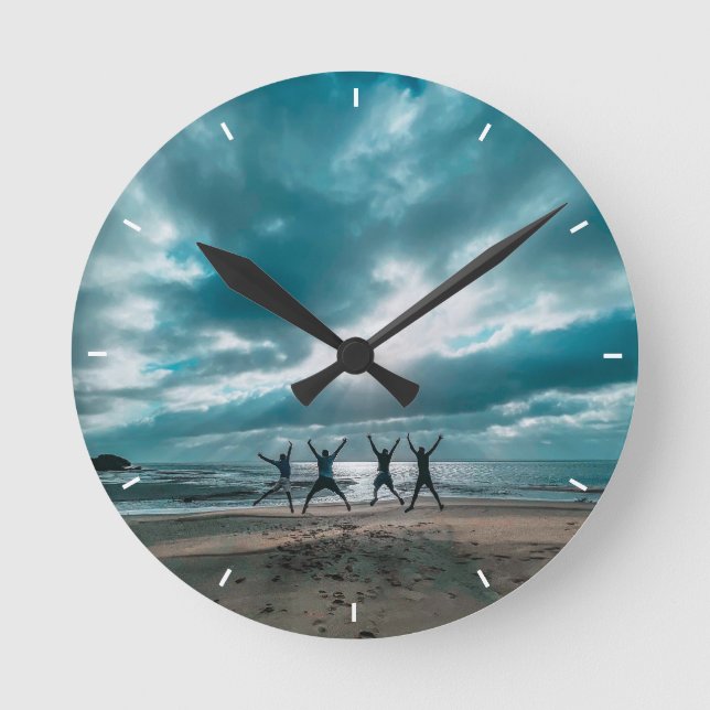 Sisters Script Family Memory Photo  Round Clock (Front)