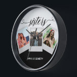 Sisters Script Family Photo Grid Collage Love Clock<br><div class="desc">Sisters Script Family Photo Grid Collage Love</div>
