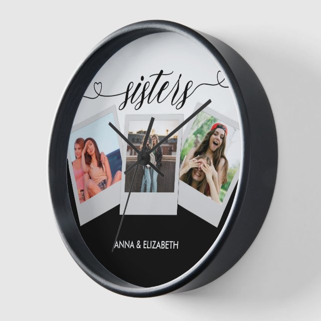 Sisters Script Family Photo Grid Collage Love Clock (Angle)