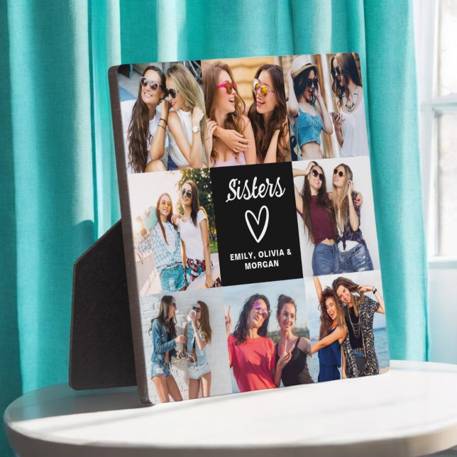 Sisters Script Gift For Friends Photo Collage Plaque (Creator Uploaded)