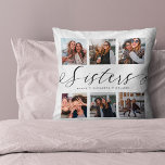 Sisters Script | Gift For Sisters Photo Collage Cushion<br><div class="desc">A special and memorable photo collage gift for sisters. The design features a six photo collage layout to display six of your own special sister photos. "Sisters" is designed in stylish black script calligraphy and customized with sister's names. Send a memorable and special gift to yourself and your sister(s) that...</div>