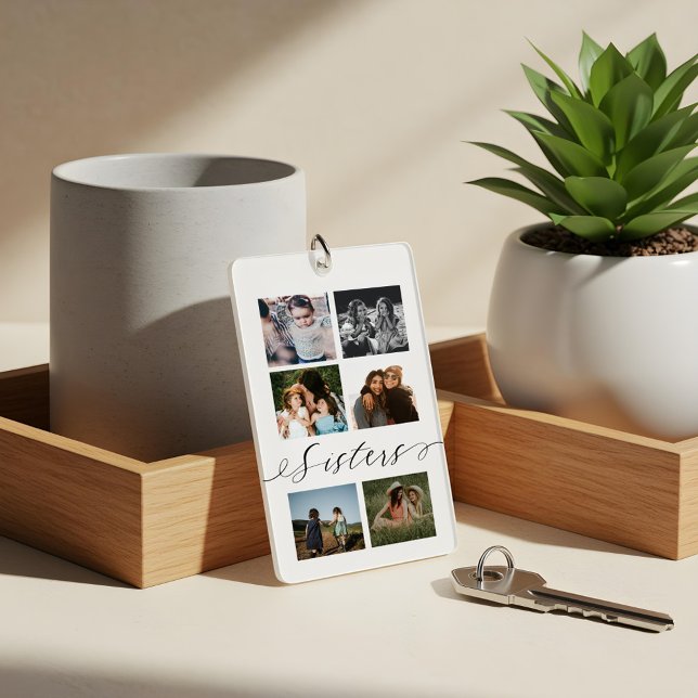 Sisters Script | Gift For Sisters Photo Collage Key Ring (Sisters Script | Gift For Sisters Photo Collage Keychain)