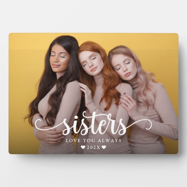 Sisters Script Heart Modern Plaque (Front)