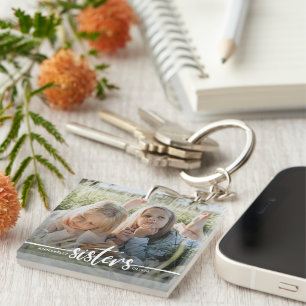 Sisters Script Modern Photo Key Ring