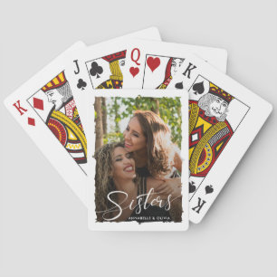 Sisters Script Modern Photo Playing Cards