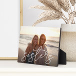 Sisters | Script Overlay Horizontal Photo Plaque<br><div class="desc">Keep a constant reminder of your most important priority nearby with this sweet family keepsake photo plaque. Add a favourite horizontal or landscape orientated photo,  with "sisters" overlaid in white handwritten script lettering.</div>