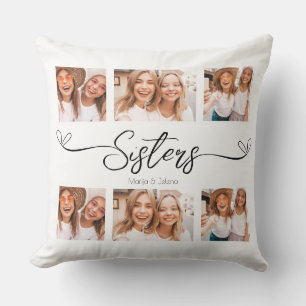 Sisters Script Photo Collage Gift For Sisters Cushion