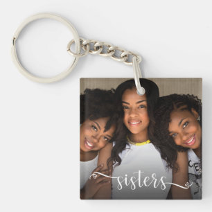 Sisters Script Photo Keychain
