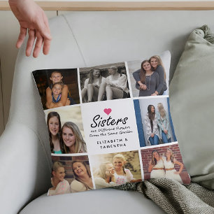 Sisters Script Quote Hot Pink Heart Photo Collage Cushion