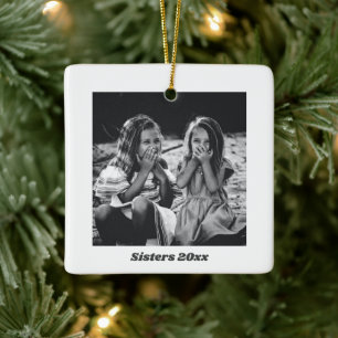 Sisters Simple Modern Minimalist Photo Christmas Ceramic Ornament