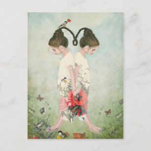 Sisters, twins, fine art, postcard