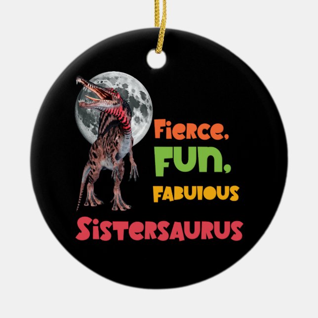Sistersaurus Matching Sisters Dino Squad Design Ceramic Tree Decoration (Front)