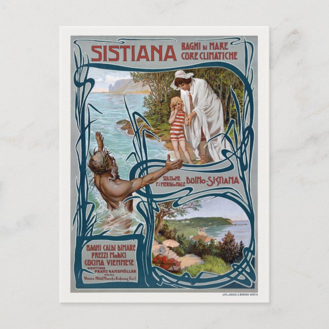 Sistiana Italy Vintage Travel Poster 1900 Postcard (Front)
