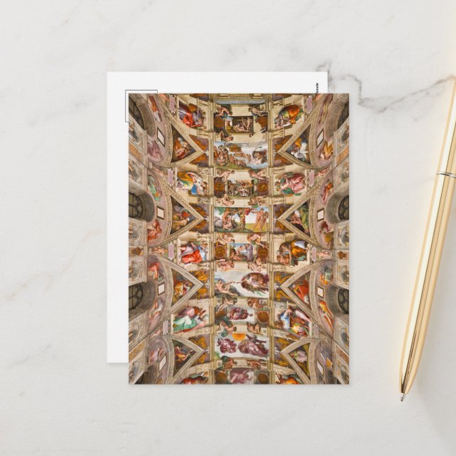 Sistine Chapel Ceiling, 1512 by Michelangelo Holiday Postcard (Front/Back In Situ)