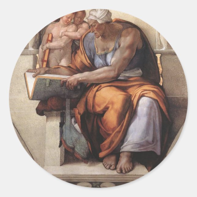 Sistine Chapel Ceiling: Cumaean Sibyl Michelangelo Classic Round Sticker (Front)