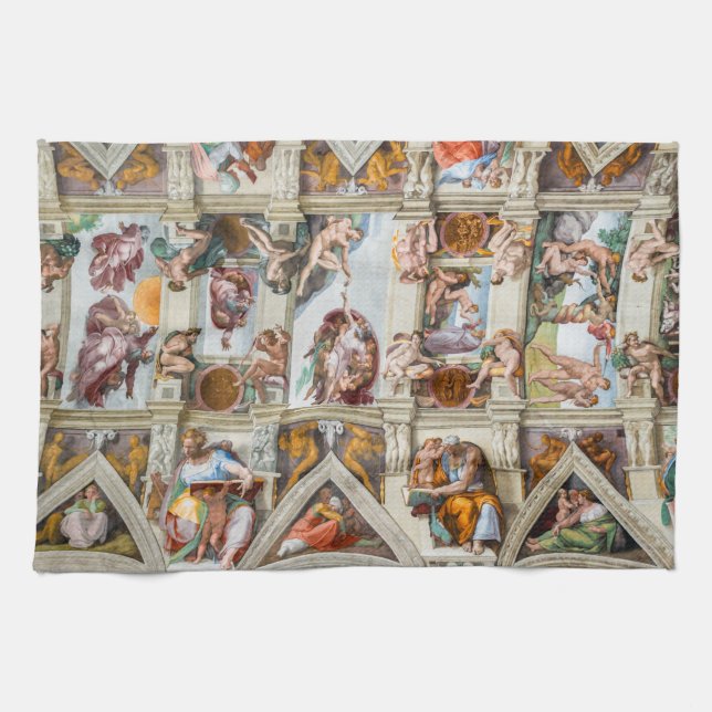 Sistine Chapel Michelangelo - Vatican, Rome, Italy Tea Towel (Horizontal)