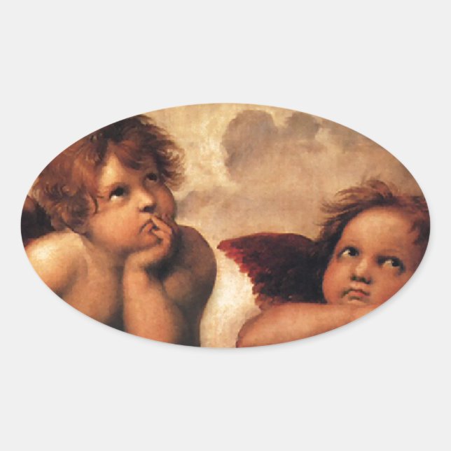 Sistine Madonna 2 Angels by Raphael Oval Sticker (Front)