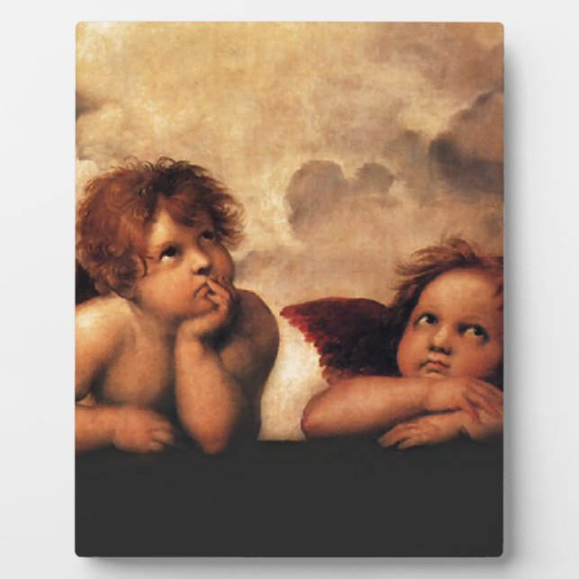 Sistine Madonna 2 Angels by Raphael Plaque (Front)