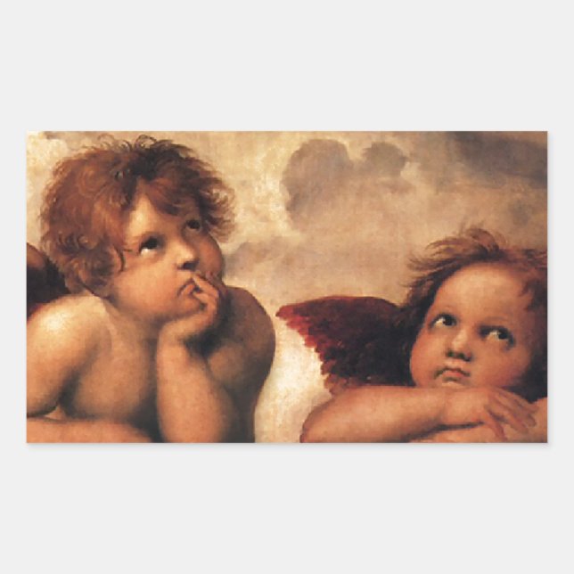 Sistine Madonna 2 Angels by Raphael Rectangular Sticker (Front)