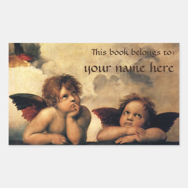 Sistine Madonna Angels by Raphael, Renaissance Art Rectangular Sticker (Front)