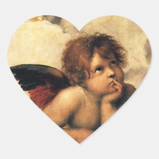 Sistine Madonna Angels by Raphael Sanzio Heart Sticker (Front)
