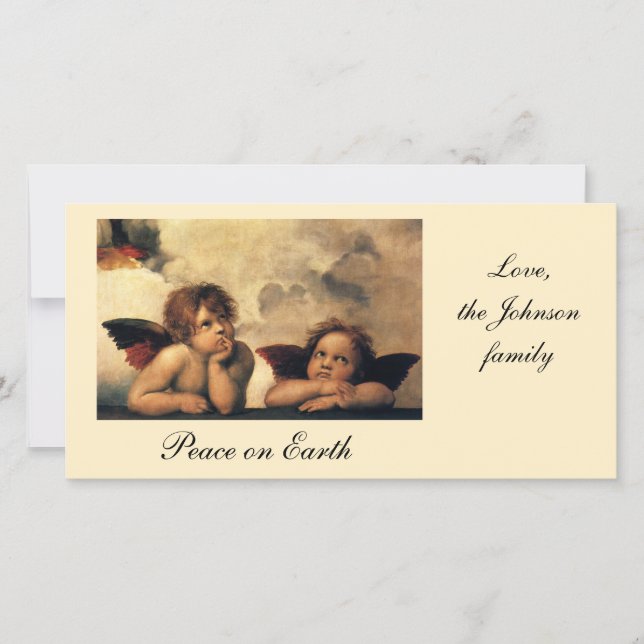 Sistine Madonna Angels by Raphael Sanzio Holiday Card (Front)