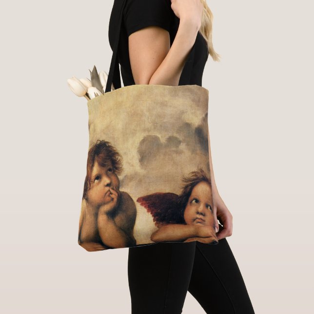 Sistine Madonna Angels by Raphael Sanzio Tote Bag (Close Up)