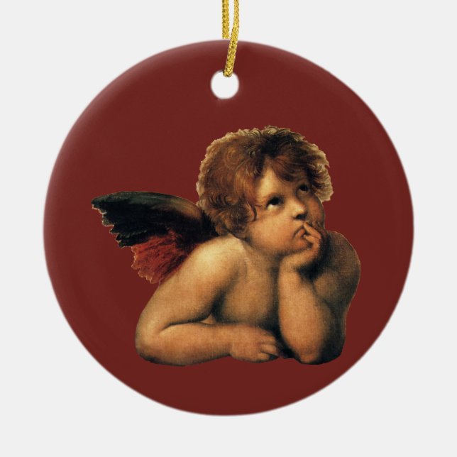 Sistine Madonna, Angels detail by Raphael Sanzio Ceramic Tree Decoration (Front)