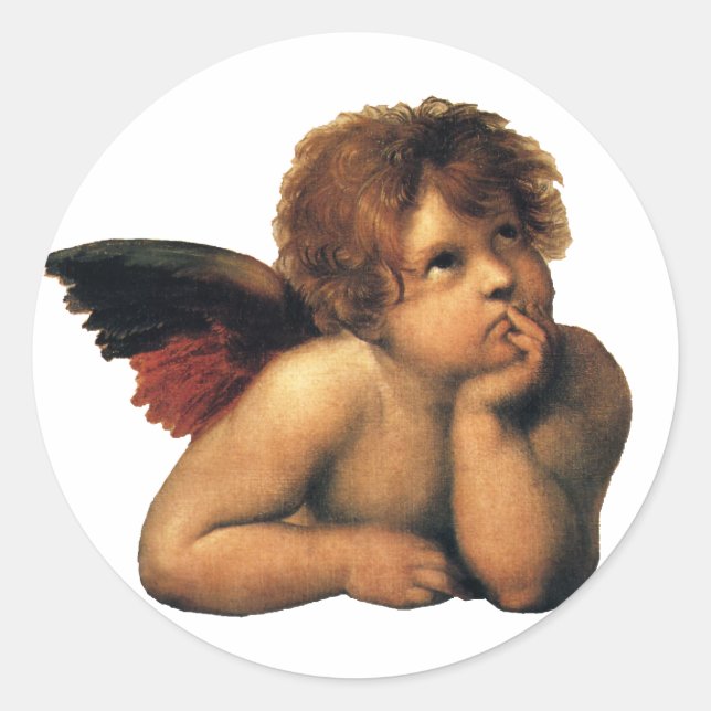 Sistine Madonna, Angels detail by Raphael Sanzio Classic Round Sticker (Front)