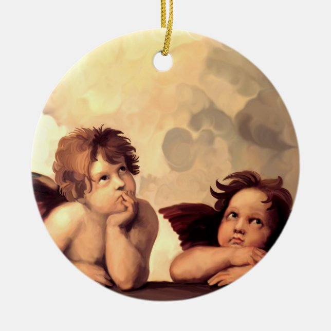 Sistine Madonna Cherubs Raffaelo Sanzio Ceramic Tree Decoration (Front)