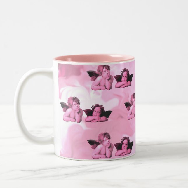 Sistine Madonna Pink Cherubs Raffaelo Sanzio Two-Tone Coffee Mug (Left)