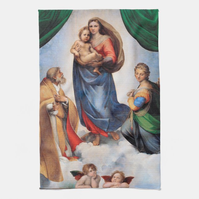 Sistine Madonna, Raphael Tea Towel (Vertical)