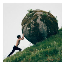 Sisyphus Rolling Boulder Up Hill Poster Wall Art