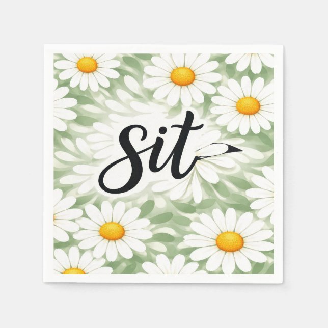 Sit Calligraphy Text On Daisy Abstract Napkin (Front)