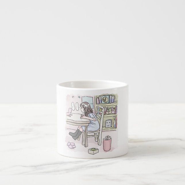 sit down at a desk in a small room espresso cup (Front)