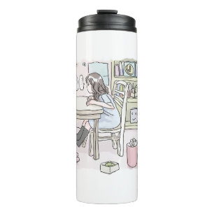 sit down at a desk in a small room thermal tumbler