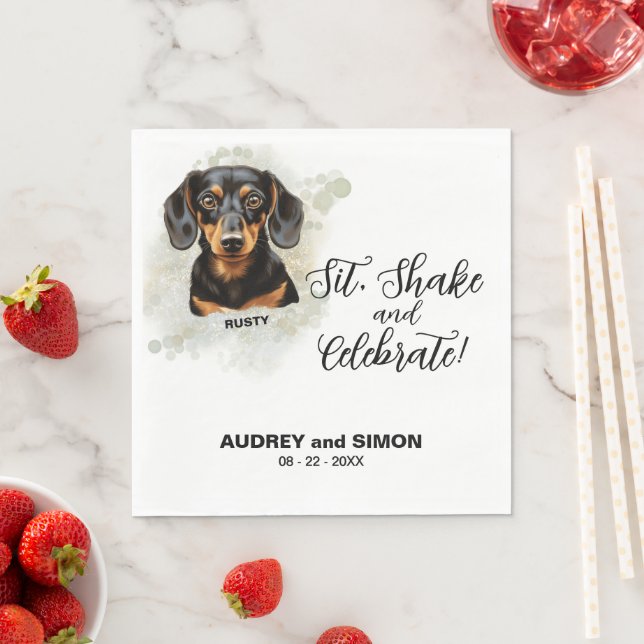 Sit, Shake & Celebrate Dachshund Dog Photo Wedding Napkin (Insitu)